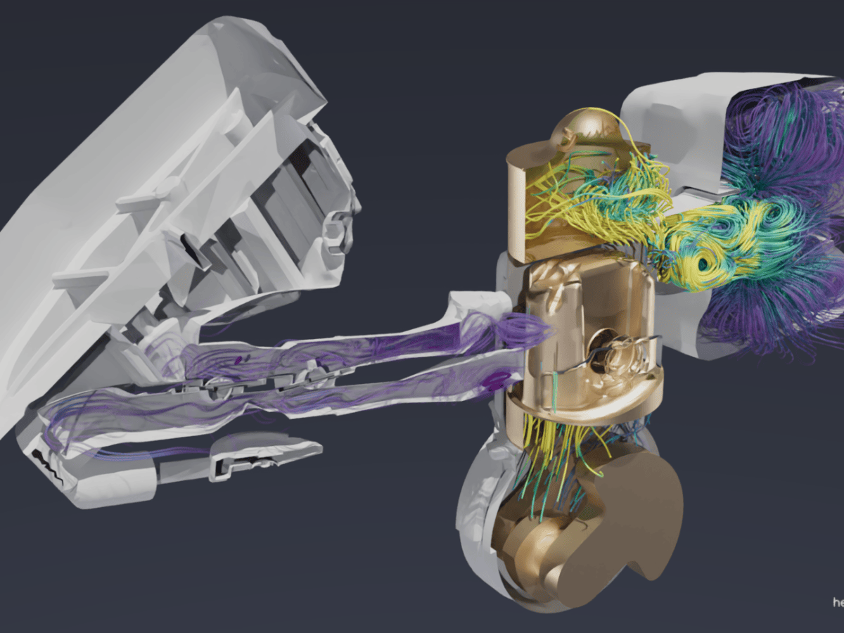 Streamline visualization through an engine geometry